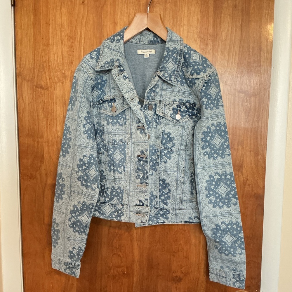 Francesca’s bandana print denim jacket